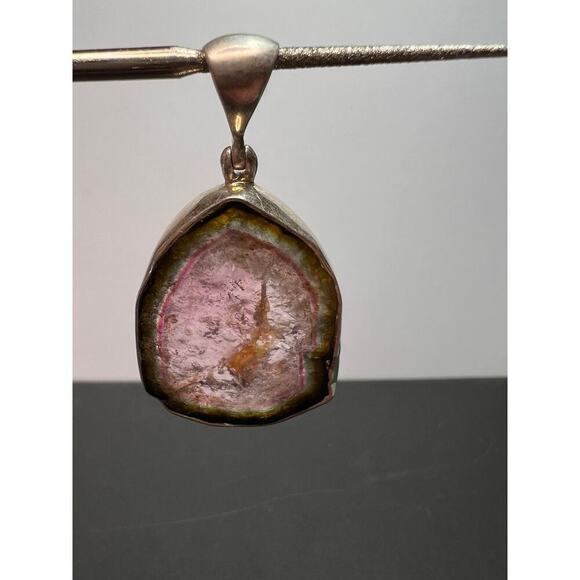 NEW Watermelon tourmaline sterling silver pendant 8.16 grams - Picture 7 of 11